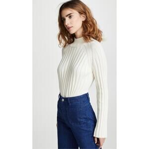 New Bop Basics Wide Rib Mock Neck Sweater in Ivory Women's Size L